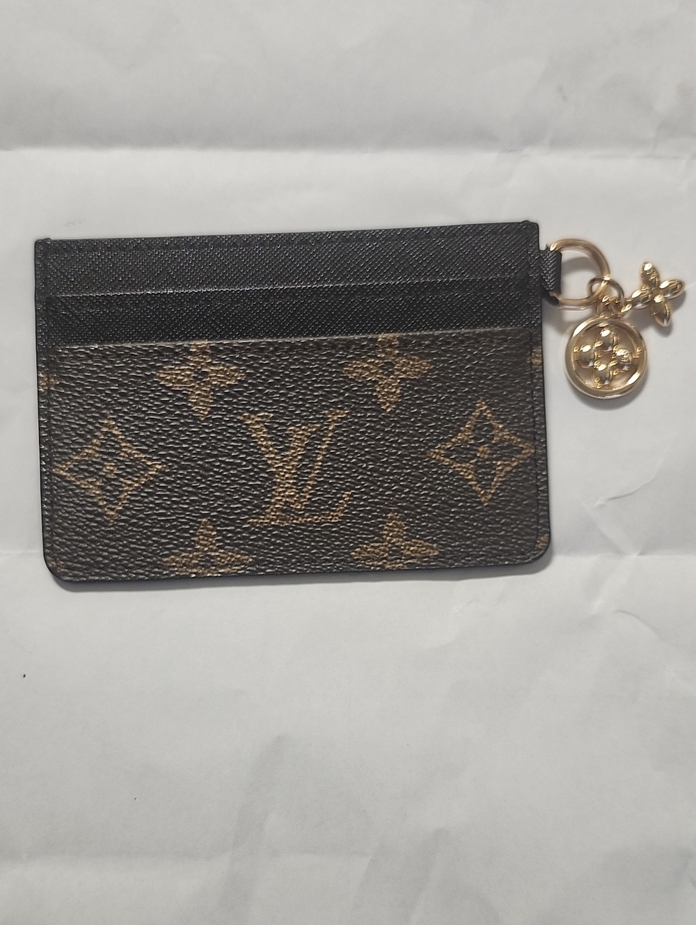 Unknown Source Monogram Card Holder with Gold-Tone Charm